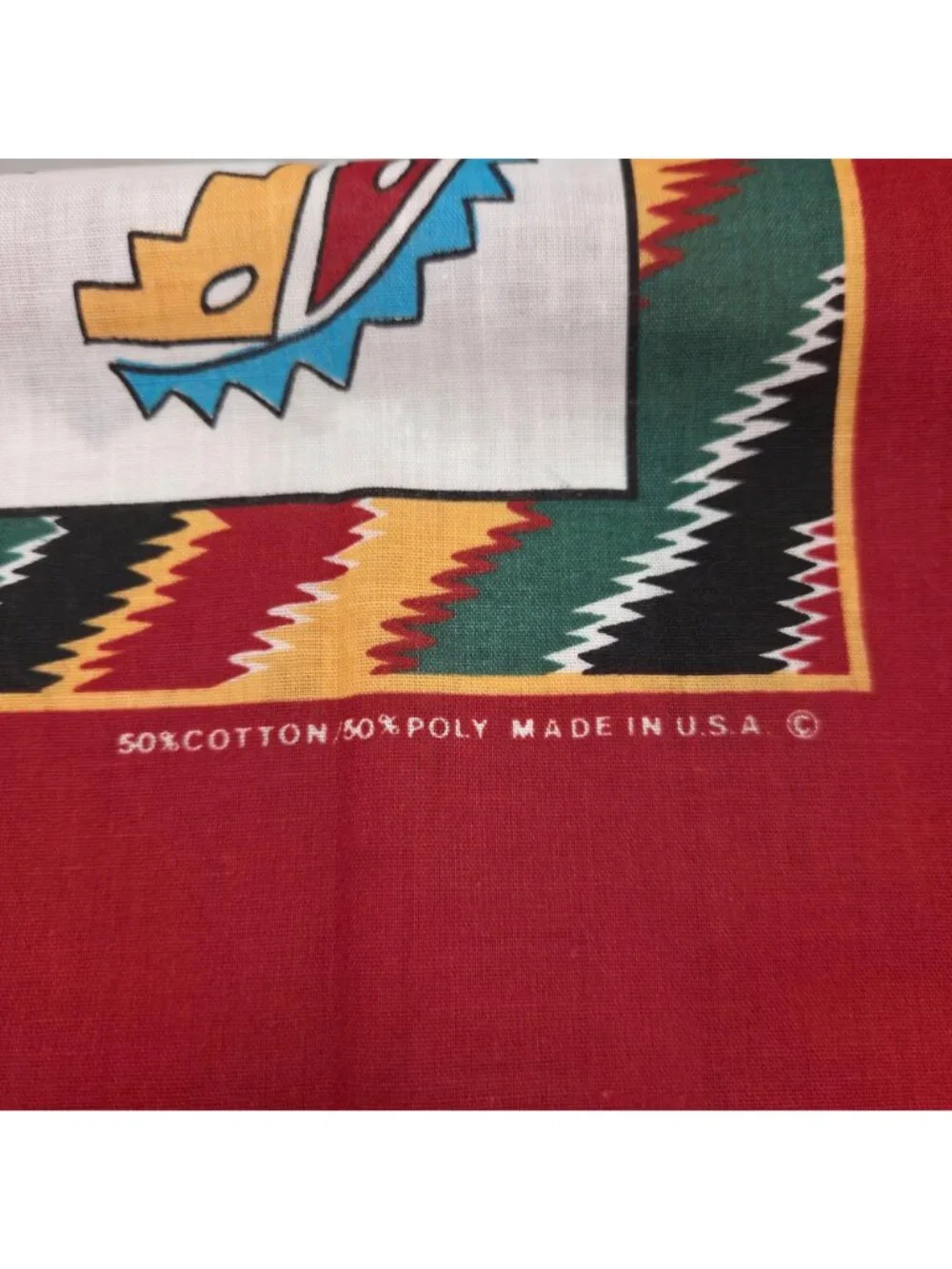 Southwestern Bandana Thunderbird Cactus Cotton Polyester Red USA 24 Inch Square